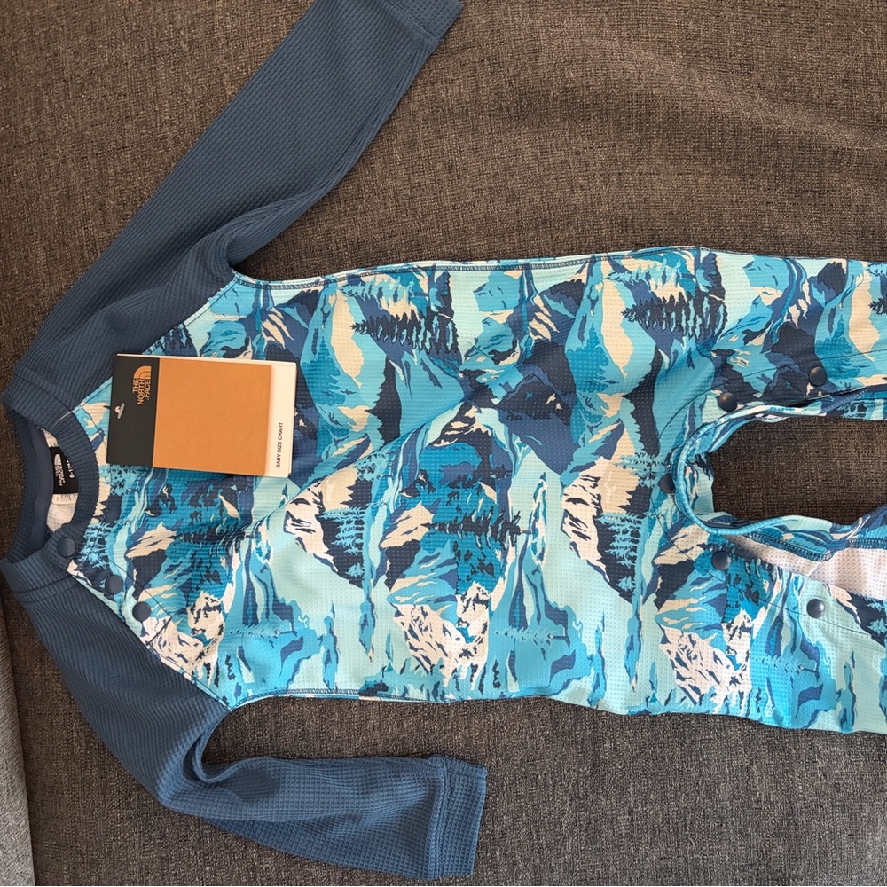 The North Face Blue and White Baby Onesie